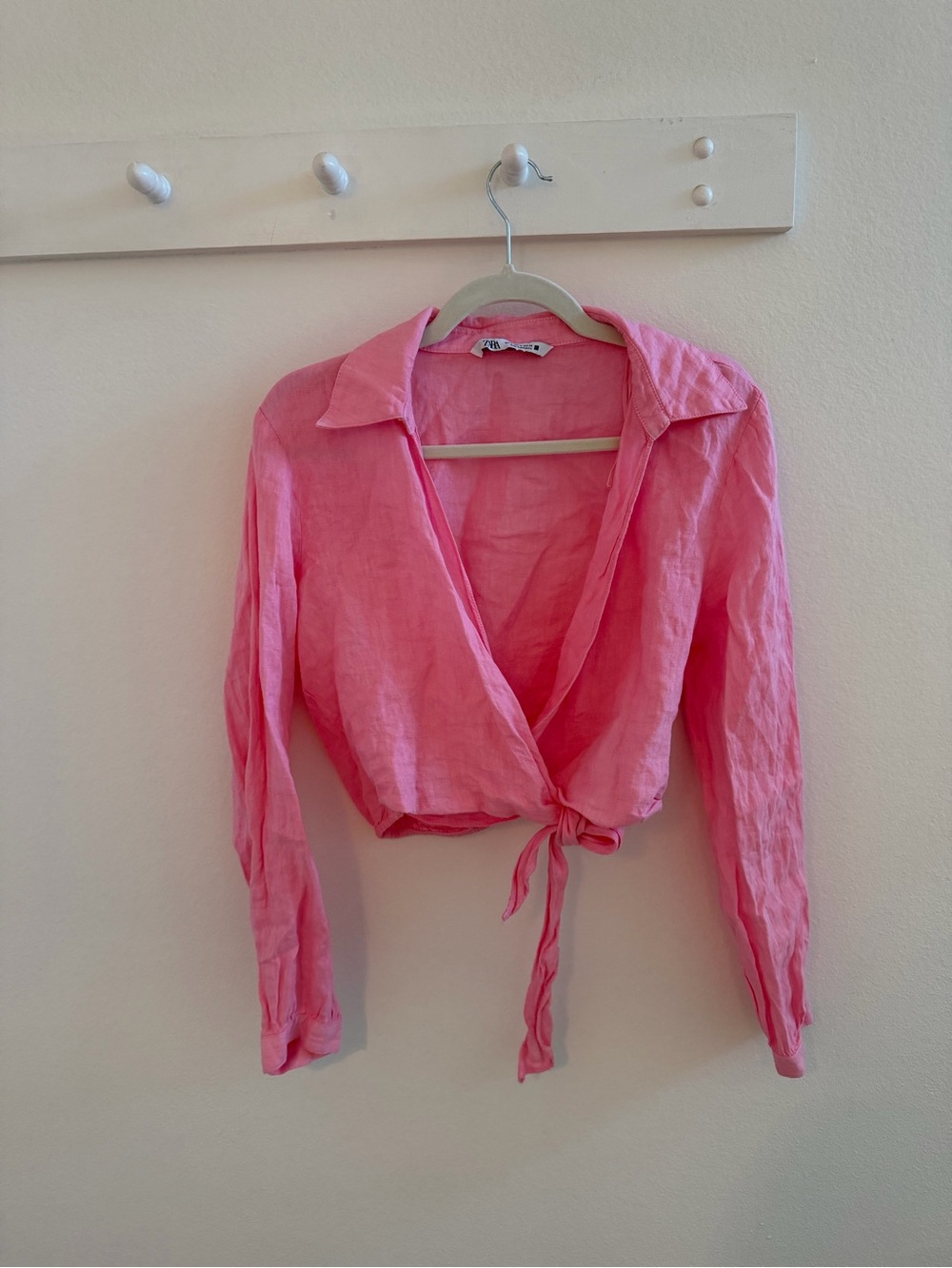 Zara Bubblegum Pink Wrap Tie Crop Top